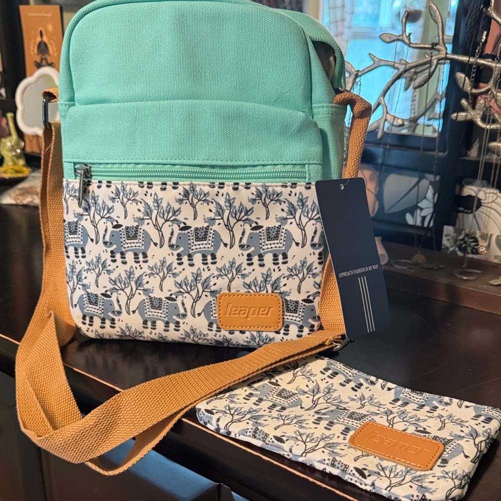Mint Green and White Crossbody Bag